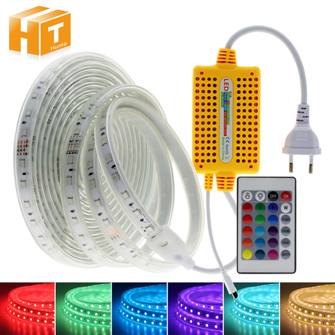 220V RGB LED Strip RGB / Double white Blue with  IR Remote Controller Waterproof Outdoor Use Flexible LED Light Strip. ► Photo 1/6