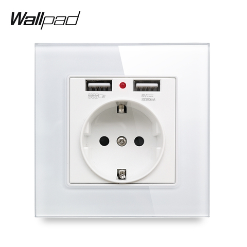 EU Wall Socket with 2.1A 2 x USB Charging Ports Wallpad Glass Single Power Outlet Plate EU Standard Socket with Two USB Ports ► Photo 1/4