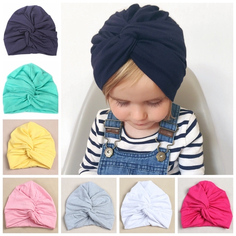 Cute Cotton Blend Baby Turban Hat Newborn Beanie Caps Kids Girls Headwear Infant Toddler Shower Hat Birthday Gift Photo Props ► Photo 1/6