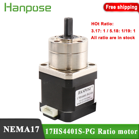 Free Shipping Nema17 17HS4401S-PG5.18：1 Extruder Gear Stepper Motor Ratio Optional Planetary Gearbox Step  Geared for 3D Printer ► Photo 1/6