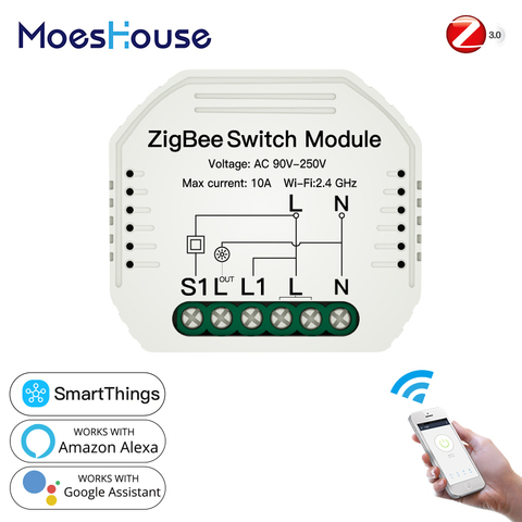 Tuya ZigBee 3.0 Smart Light Switch Module SmartThings Required APP Remote Control, 2MQTT Setup Work with Alexa Google Home ► Photo 1/6