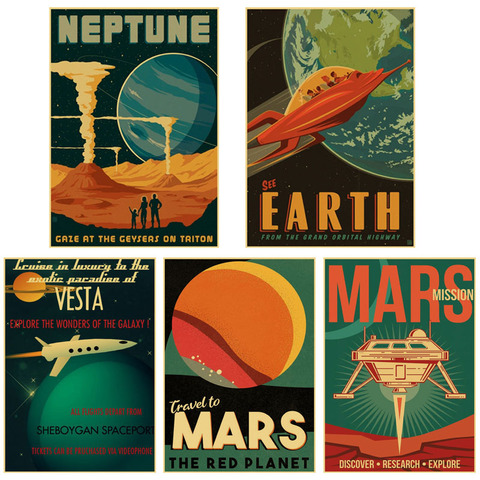 Outer Space Visions of The Future Travel Collection Posters Vintage Kraft Paper Wall Art Painting Home Decor Retro Poster ► Photo 1/6