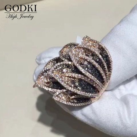 GODKI Luxury Feather Leaf Design Bold Statement Rings with Zirconia Stones 2022 Women Engagement Party Jewelry High Quality ► Photo 1/6