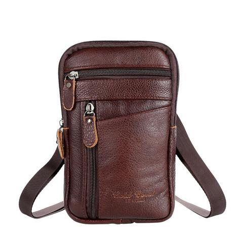 Men's Genuine Leather Waist Packs Phone Pouch Bags Waist Bag Male Small Chest Shoulder Belt Bag 2022 Designer Crossbody Bags ► Photo 1/6