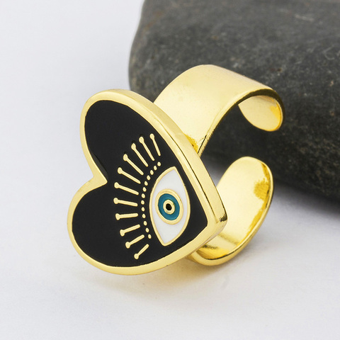 Hot Selling Opening Adjustable Rings Exaggerated Fashion Jewelry Heart Shape Enamel Evil Eye Finger Rings Gifts For Women Girls ► Photo 1/5