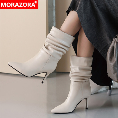 MORAZORA Plus size 34-43 New women boots Pleated sexy high heels ankle boots stilettos autumn winter ladies fashion boots shoes ► Photo 1/6