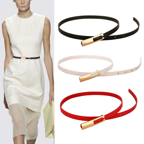 Metal Buckle Thin Belt Fashion Wild Women Leather Belt Black White Red Straps Waistband Female Dress Accessories ► Photo 1/6