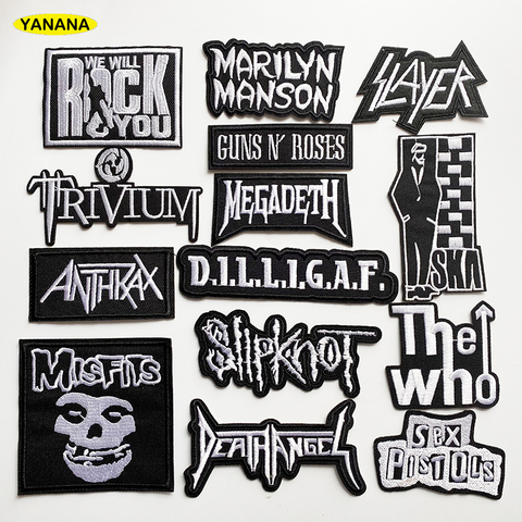 Black White rock band Patches for Clothing DIY Stripes Written Words Sticker Clothes Stickers Apparel Garment Accessorie ► Photo 1/6