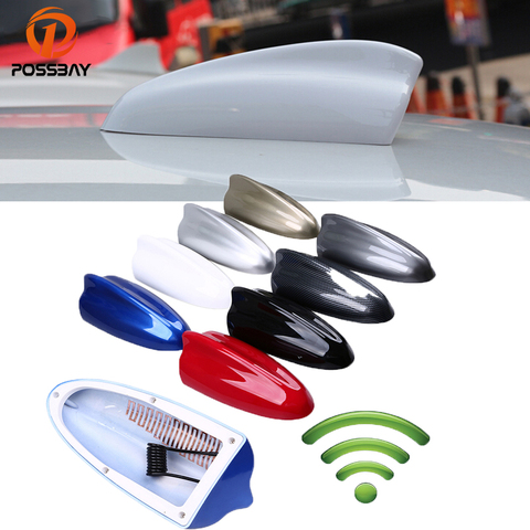 POSSBAY AM Aerials Black/White/Silver/Blue/Red/Gray/Gold Shark Fin Super Antenna FM Signal Amplifier Car Roof Decoration ► Photo 1/6