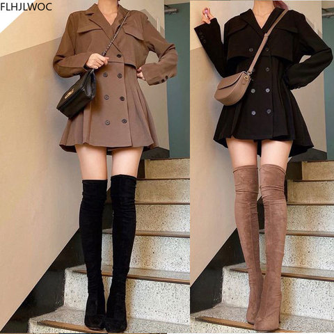 Hot New Design Korean Style High Street Womens Fashion Cute Elegant Office Lady Double Breasted Button Notched Mini Blazer Dress ► Photo 1/6