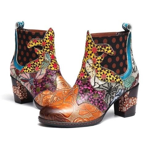 Women's shoes autumn ankle boots fashion Pu leather elastic band Women Botas fashion printed women's high heels ► Photo 1/6