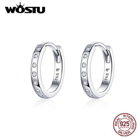 WOSTU Crystal Circle Hoop Earrings 925 Sterling Silver Korean Style Zircon Earrings For Women Wedding Minimalist Jewelry CTE101 ► Photo 1/6
