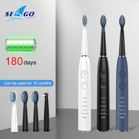 Seago Electric Toothbrush SG-575 Sonic Clean Teeth 5 Clean Modes USB Recharageable 4 Replacement Brush Heads + 1 Indental Brush ► Photo 1/6
