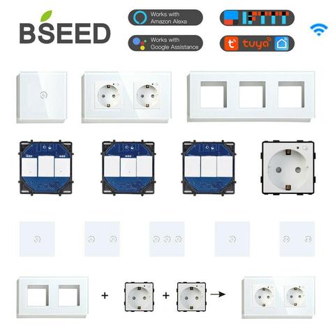 BSEED WIFI Wall Light Switches Glass Panel Parts White Smart Touch Switches Function Parts EU Sockets Power Outlet Parts ► Photo 1/6