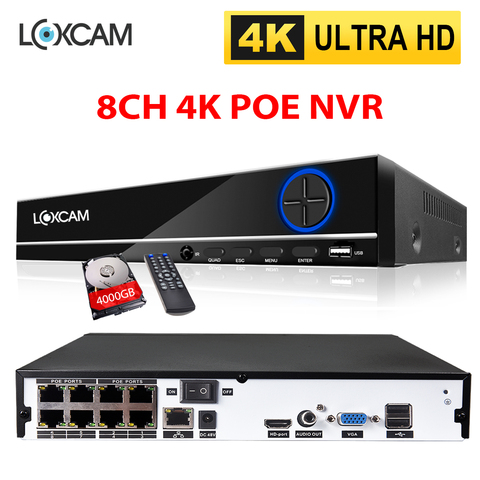 LOXCAM H.265+ 8CH 4K CCTV Network NVR 48V 8MP POE Security Surveillance NVR Recorder Onvif 2.2 P2P HDMI ► Photo 1/6