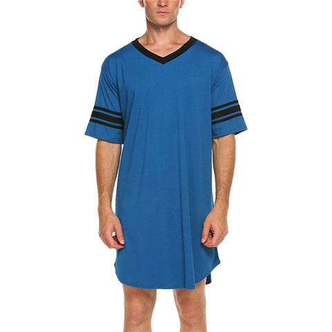 Men Cotton Nightshirt Robes Short Sleeve Soft Cotton V-neck Loose Nightwear Summer Casual Male Sleepwear Long Tops ► Photo 1/6