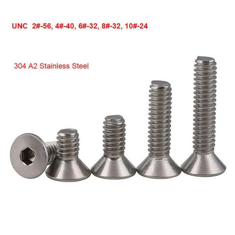 10Pcs-30Pcs Hex Hexagon Socket Countersunk Screws UNC 304 Stainless Flat Head Allen Bolts 2#-56 4#-40 6#-32 8#-32 10#-24 ► Photo 1/5