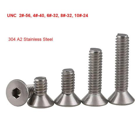 10Pcs-30Pcs Hex Hexagon Socket Countersunk Screws UNC 304 Stainless Flat Head Allen Bolts 2#-56 4#-40 6#-32 8#-32 10#-24 ► Photo 1/5