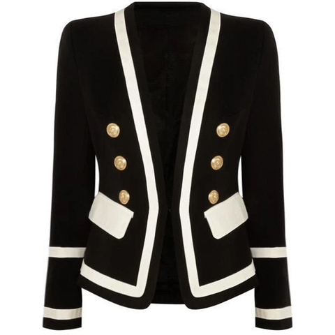 HIGH STREET New Fashion 2022 Designer Blazer Women's Classic Black White Color Block Metal Buttons Blazer Jacket Outer Wear ► Photo 1/6