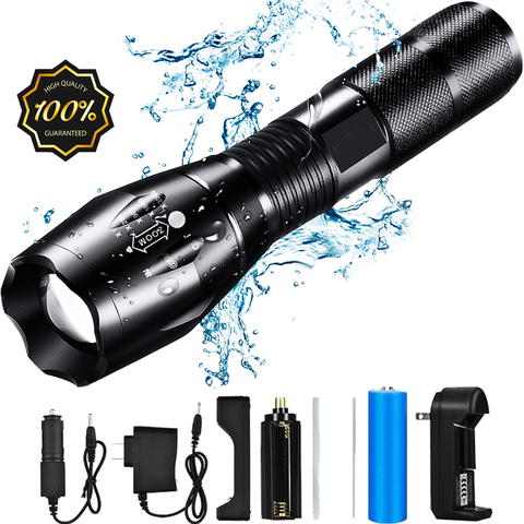 8000LM Powerful Waterproof LED Flashlight Portable LED Camping Lamp Torch Lights Lanternas Self Defense Tactical Flashlight ► Photo 1/6