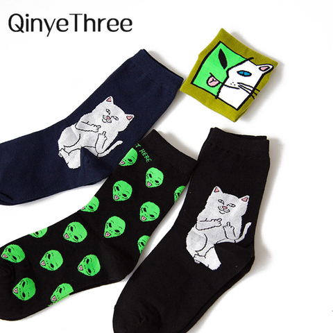 1 Pair Autumn Winter Women Cotton Socks Art Funny Alien Planet Creative Funny Cartoon Cat Breathable Socks Couple socks ► Photo 1/6