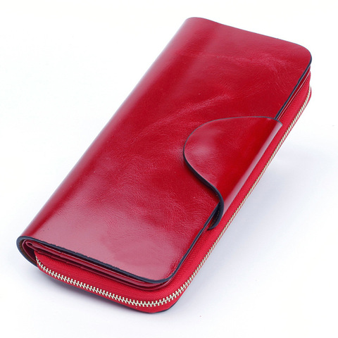 Hot Sales Women Leather Wallets Female Wallet Zipper Genuine Oil Wax Leather Long Design Lover Women Coin Purse Card Wallets ► Photo 1/6