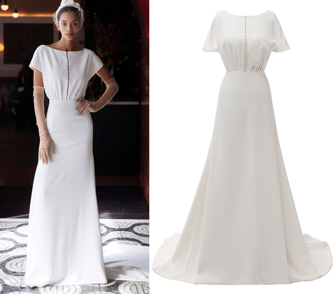 Soft Satin A Line Simple Bride Wedding Dress With Pearls Boat Neck Cap Sleeve Vintage Bridal Gown Plus Size Real Pictures #1212 ► Photo 1/6