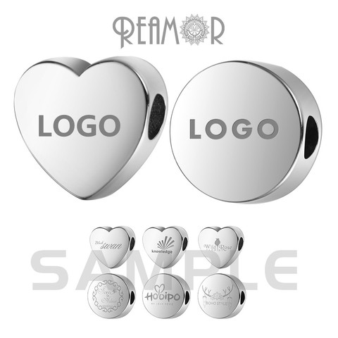 REAMOR 5pcs 316L Stainless Steel Blank Heart Round Bead Engrave Logo Love Metal Charm Beads For Jewelry Making Bracelet DIY Bead ► Photo 1/6