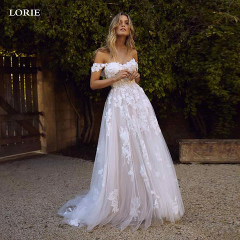 LORIE Boho Wedding Dress off The Shoulder Vintage Lace Appliques Bride Dresses Vestido De Novia Custom Made ► Photo 1/6