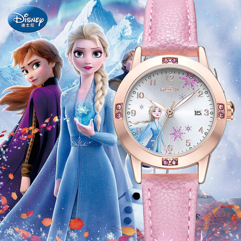 Disney Frozen Elsa Sofia Princess Children Girl Wristwatches Student Watches Pu Waterproof Calendar Luminous Japan Quartz Clocks ► Photo 1/6