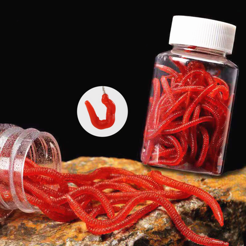 50/100/200pcs Lifelike Red Worm Soft Lure 4cm Earthworm Fishing Silicone Artificial Bait Fishy Smell Shrimp Additive Bass Carp ► Photo 1/6