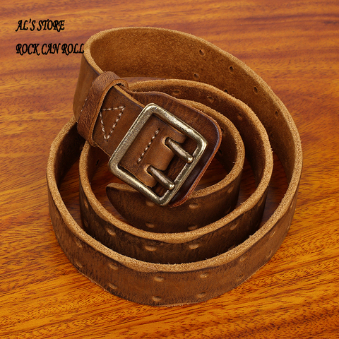 2001B Leather Men Top Layer Cowhide Double Needle Pure Copper Buckle Retro Fashion Casual Trendy Jeans Thickening Belt ► Photo 1/6