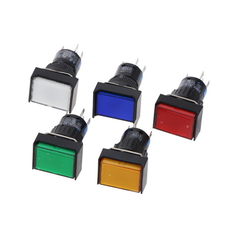 DC 12V 16mm Push Button Self-Lock Momentary/Latching Switch Rectangle LED Light  DC24V AC110V AC220V ► Photo 1/6