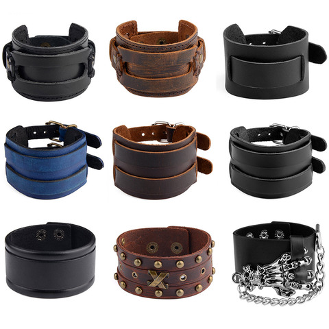 Chanfar Hot selling Fashion Punk Rivet Wide Leather Bracelets For Men Women Cuff Vintage Rock Jewelry ► Photo 1/6