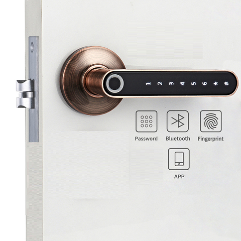 Smart Biometric fingerprint Door Lock Code Phone APP Bluetooth One time code Dynamic code Unlock log Wooden Door handle lock ► Photo 1/6