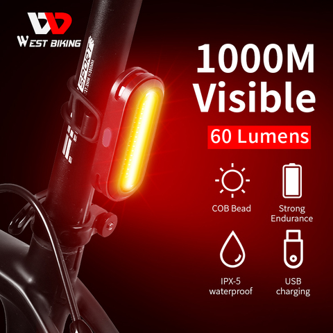 WEST BIKING Bicycle Rear Light USB Rechargeable LED Tail Light Bike Accessories 6 Mode Cycling Safety Helmet Bag Lamp ► Photo 1/6