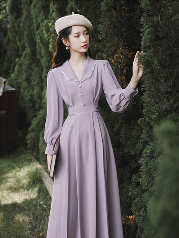 Buy Online New Fashion Women S Clothing Solid Full Vintage Dress Dresses For Women Alitools