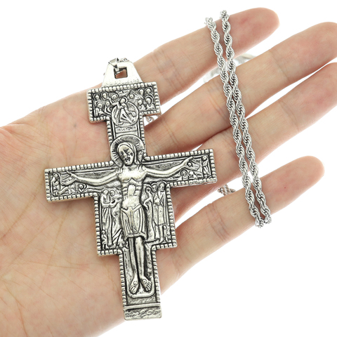 Women Retro Saint St Francis of Assisi Tau San Damiano Cross Necklace Catholic Crucifix Tribal Bridal Gift Punk Rock Celebrity ► Photo 1/6