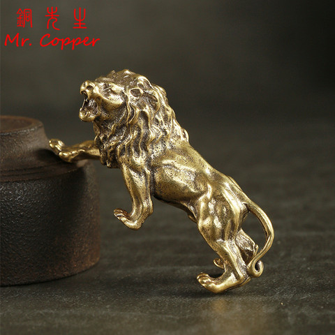 Antique Bronze Male Lion King Statue Small Ornaments Solid Copper Mountain Lions Miniature Figures Brass Sculpture Crafts Decor ► Photo 1/6