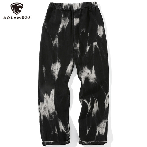 Aolamegs Jeans Men Tie Dye Print Diablo Style Denim Pants Baggy Elastic Waist Straight Trousers High Street Punk Cool Streetwear ► Photo 1/6