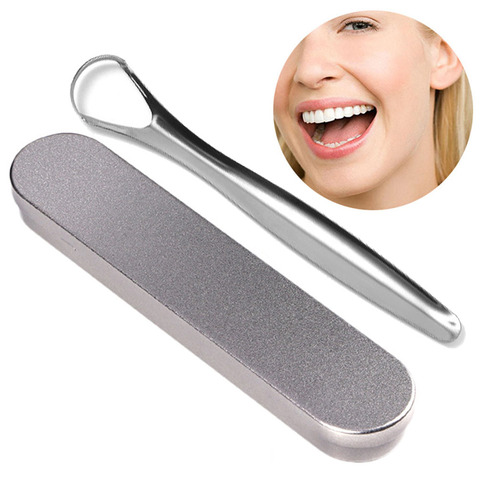 Tongue scraper 304 Stainless steel with portable Exquisite Aluminum box tongue cleaner Mouth brush oral fresh breath Reusable ► Photo 1/6