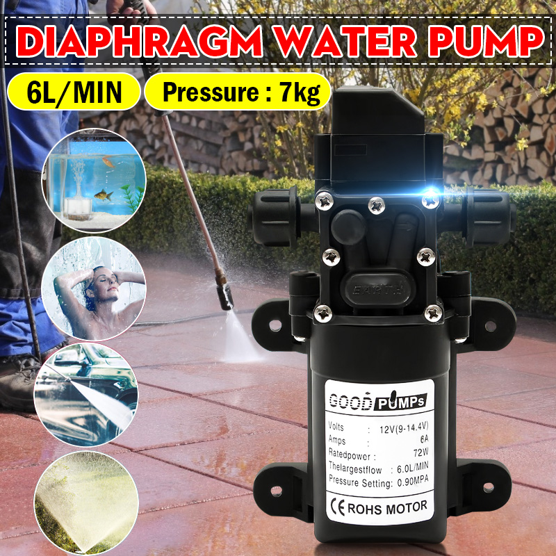 Stable Water Pump 12V 6A 72W 130PSI 6L/Min High Pressure Diaphragm Water Pump PressureProtection Water Sprayer for Caravan Boat ► Photo 1/6
