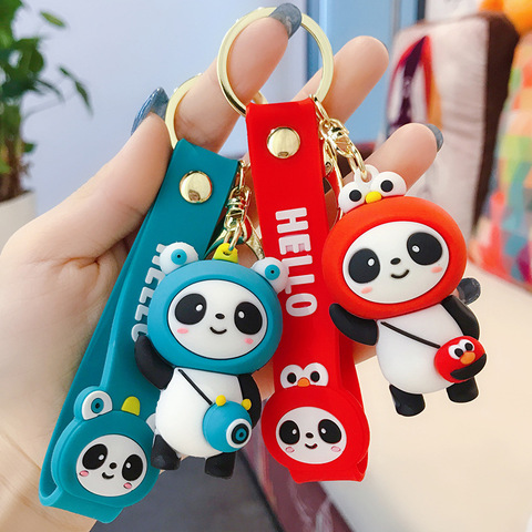 Cute cartoon Panda keychain Silicone Key chains For Women 3D Animal  Keyrings Charm Car Key Holder bag ornaments gifts