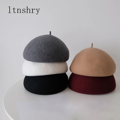 Lady spring Winter 100%Wool Berets Hat Painter style hat Women Vintage Berets Solid Color Caps Female Bonnet Warm Walking Cap ► Photo 1/6