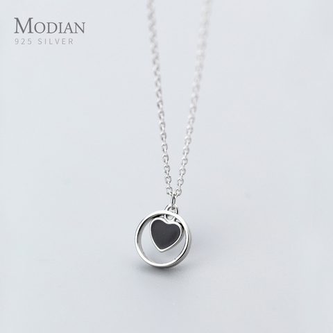 Modian Genuine 925 Sterling Silver Circle Round Enamel Heart Necklace Pendant for Women Chain Necklaces Pearl Jewelry Collar ► Photo 1/4