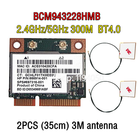 Broadcom BCM943228HMB BCM43228 2.4Ghz /5Ghz Wireless 802.11A/B/G/N AND BT Bluetooth 4.0 Half MINI PCI-E WIFI Card BCM943228 ► Photo 1/3