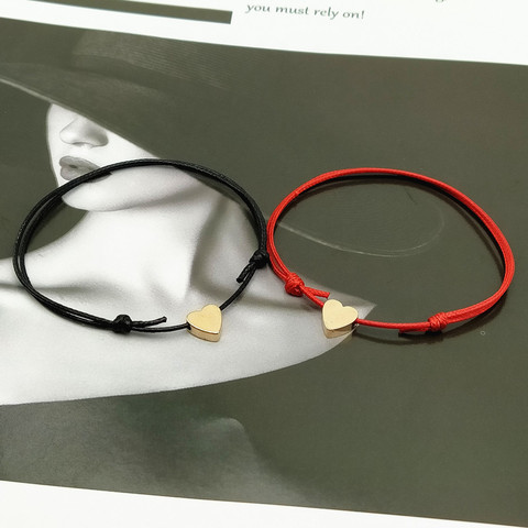 2 pcs/lots Tiny Love Heart Lucky Bracelet Red Black White Color Rope Bracelet Adjustable Fashion  Couple Bracelet  Wholesale ► Photo 1/6