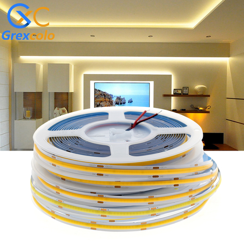 COB LED Strip Light 320 384 528 LEDs High Density FOB COB Flexible LED Lights Ra90 3000K 4000K 6000K LED Tape DC12V 24V 5m/lot ► Photo 1/6