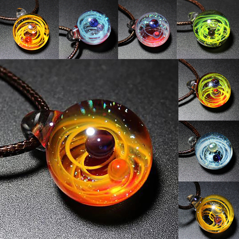 Nebula Cosmic Handmade Galaxy Glass Pendant with Rope Necklace Universe Glass Bead Planets Jewelry Necklace for Women Gift ► Photo 1/6