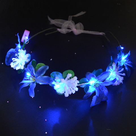 LED Crown Light Up Flower Floral Wreath Hairband Headband Garland Wedding Party